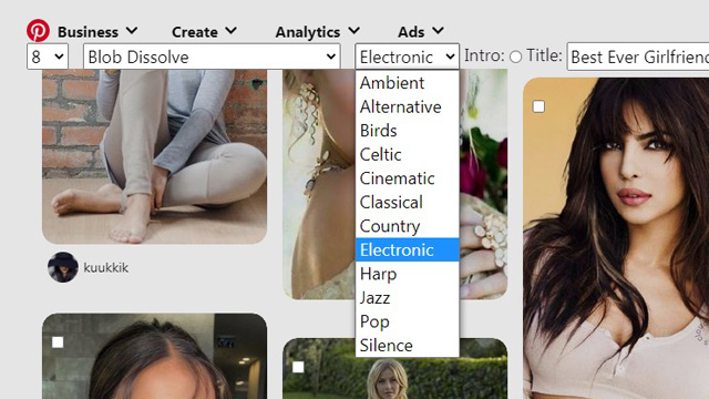 Click the Music dropdown for Music options